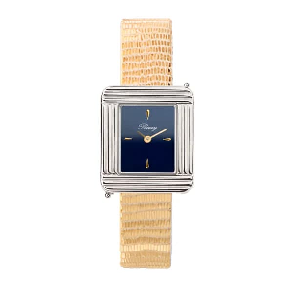 Poiray Montre Poiray Ma Première Mini Acier Cadran Bleu Bracelet Chèvre Doré