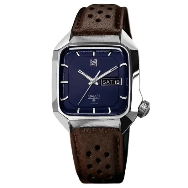 March LA.B Montre MARCH LA.B AM2 Electrique 39mm Cadran Ocean Bracelet Buffle Perforé Marron