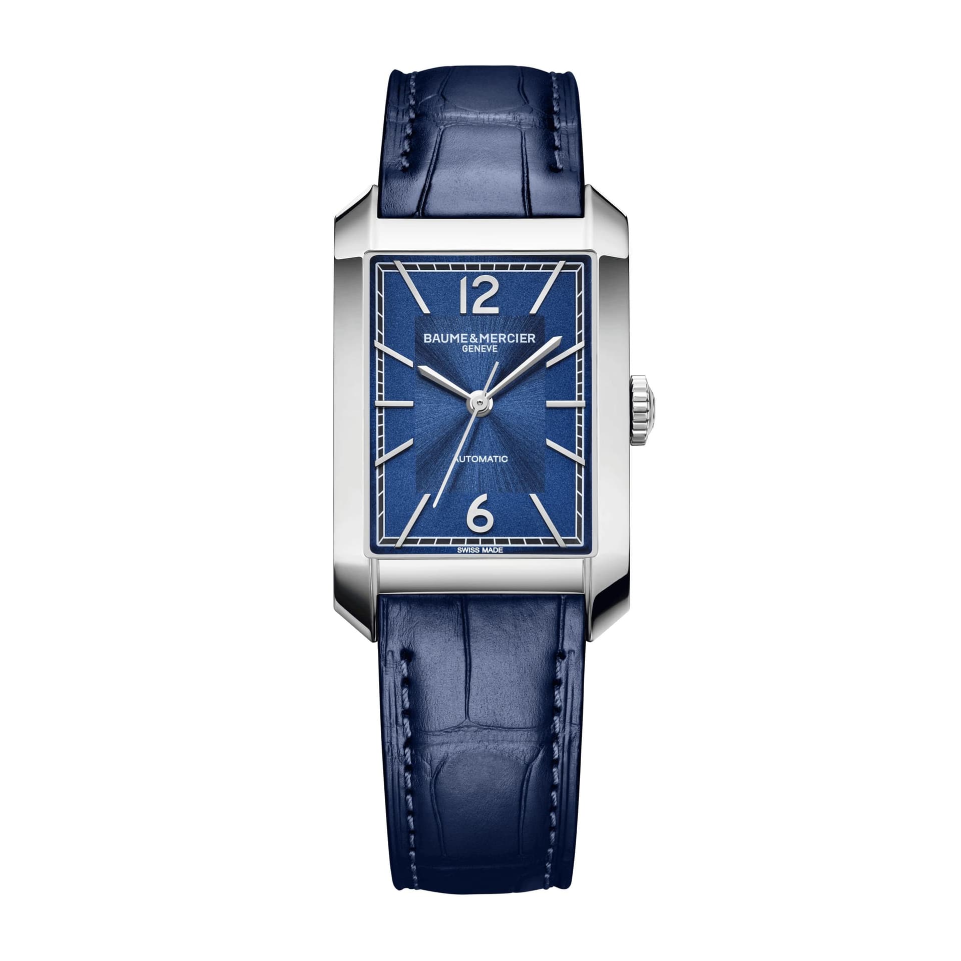Baume & Mercier Montre Baume et Mercier Hampton automatique cadran bleu bracelet cuir bleu 43 x 27 mm