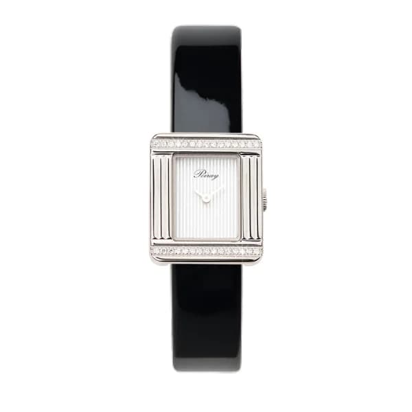 Poiray Montre Poiray Ma Première Mini Acier Serti Diamants Bracelet Veau Vernis Noir