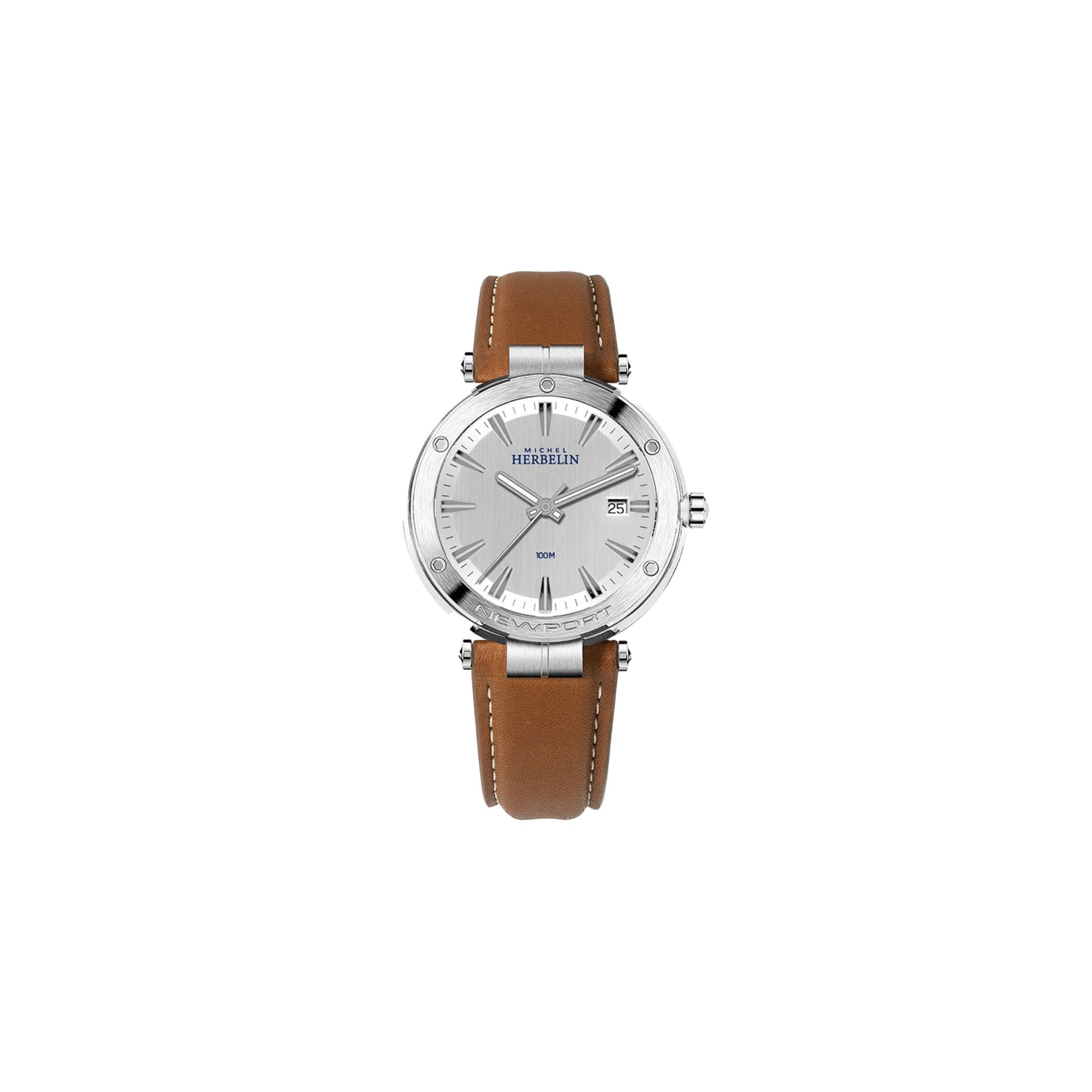 Michel Herbelin Montre Michel Herbelin Newport quartz cadran argenté bracelet cuir 40,5 mm