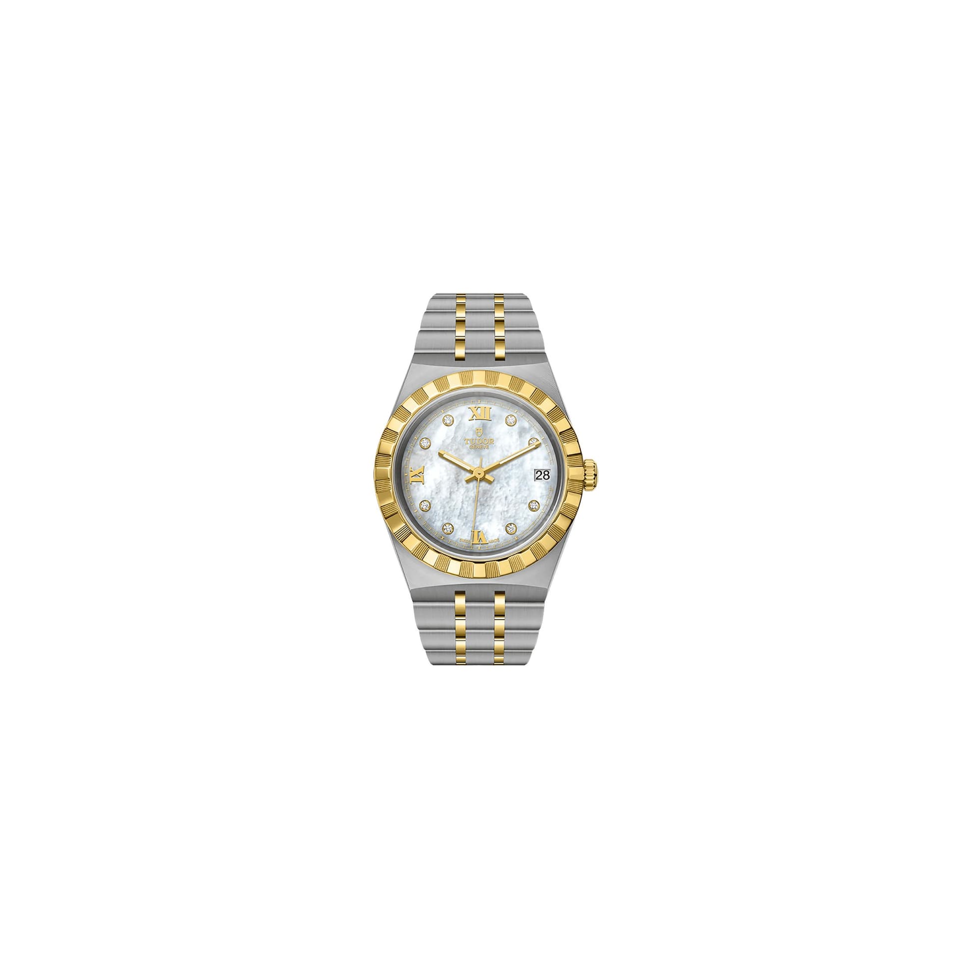 Tudor Montre Tudor Royal automatique cadran nacre blanche bracelet acier et or jaune 34 mm