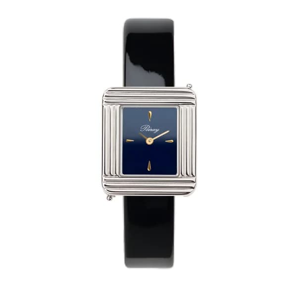 Poiray Montre Poiray Ma Première Mini Acier Cadran Bleu Bracelet Veau Vernis Noir