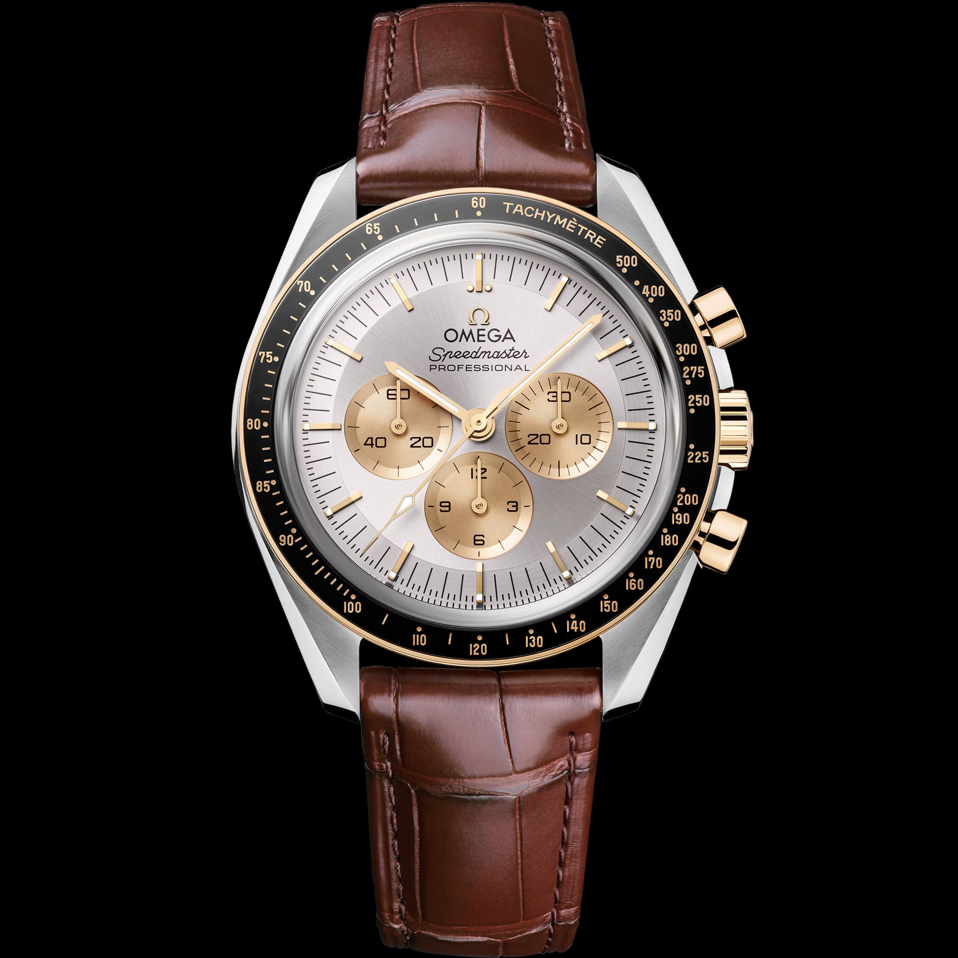 Omega Speedmaster 42 mm, acier - or Moonshine™ sur alligator