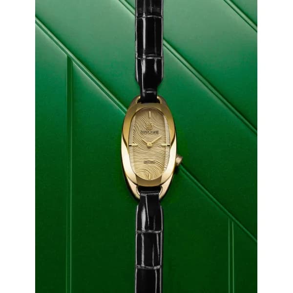 March LA.B Montre March LA.B Oblongue Drapée Gold 20 mm Bracelet Alligator Noir