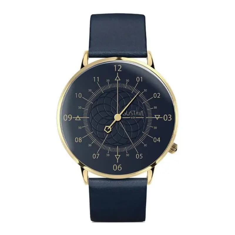 Gustave & Cie Montre 12H Louis Or & Bleu Cuir Bleu Océan 40mm