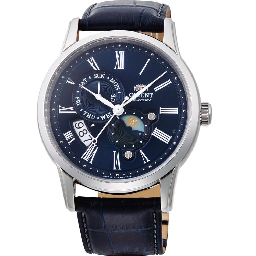 Orient Montre Automatique Orient Collection Sun &amp; Moon en Cuir Bleu