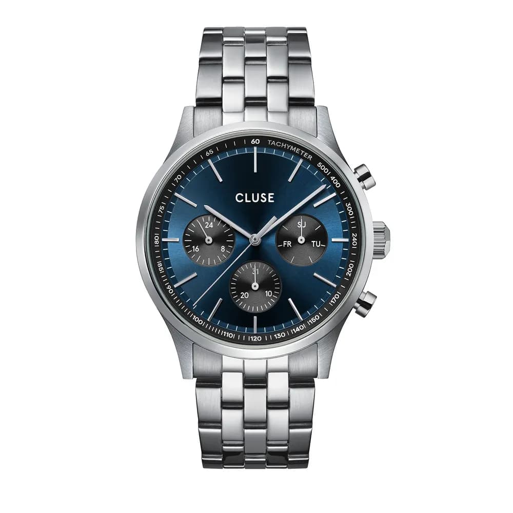 Cluse Anthéor Multifunction Watch Steel Blue and Black, Silver Colour