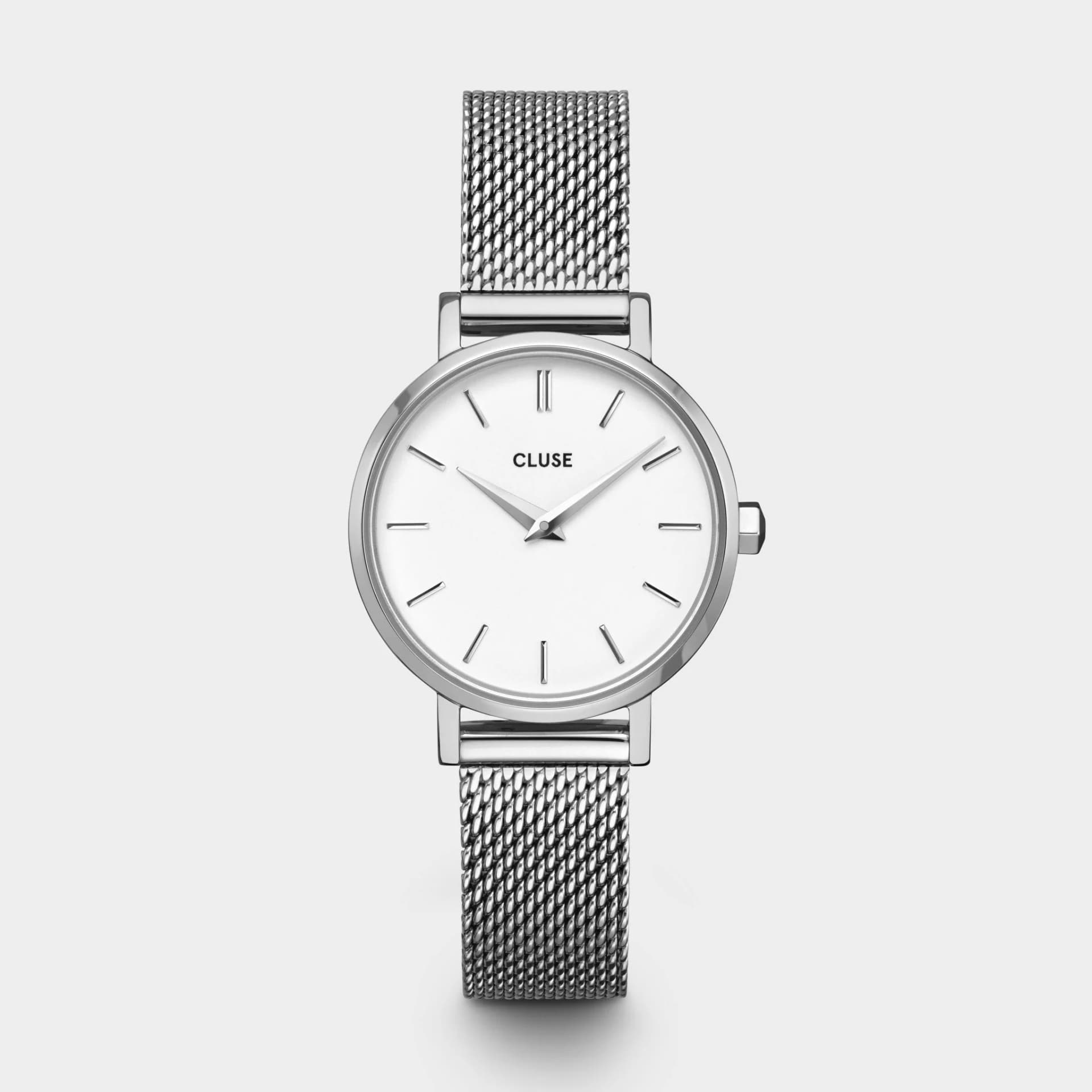 Cluse Boho Chic Petite Watch Mesh, White, Silver Colour