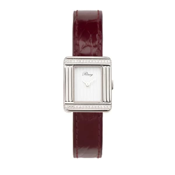 Poiray Montre Poiray Ma Première Mini Acier Serti Diamants Bracelet Alligator Bordeaux