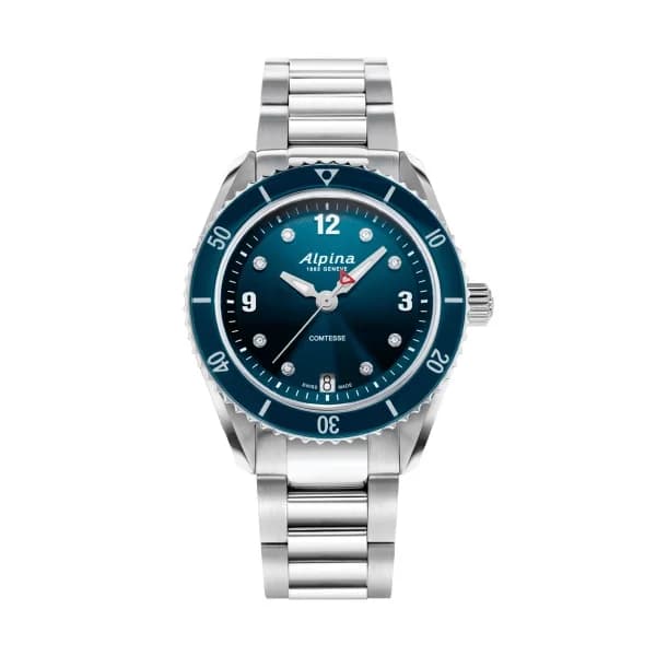 Alpina Montre Alpina Comtesse Sport Quartz Cadran Bleu Bracelet Acier