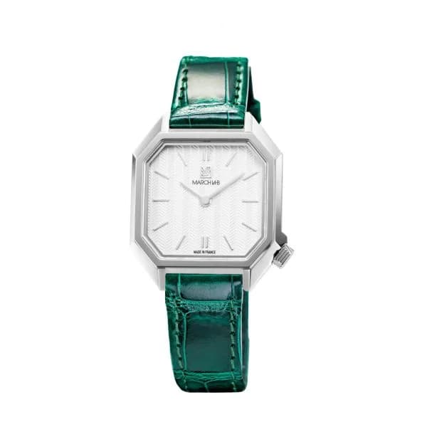 March LA.B Montre March LA.B Milady Mansart Electrique Chevrons Blancs Alligator Vert