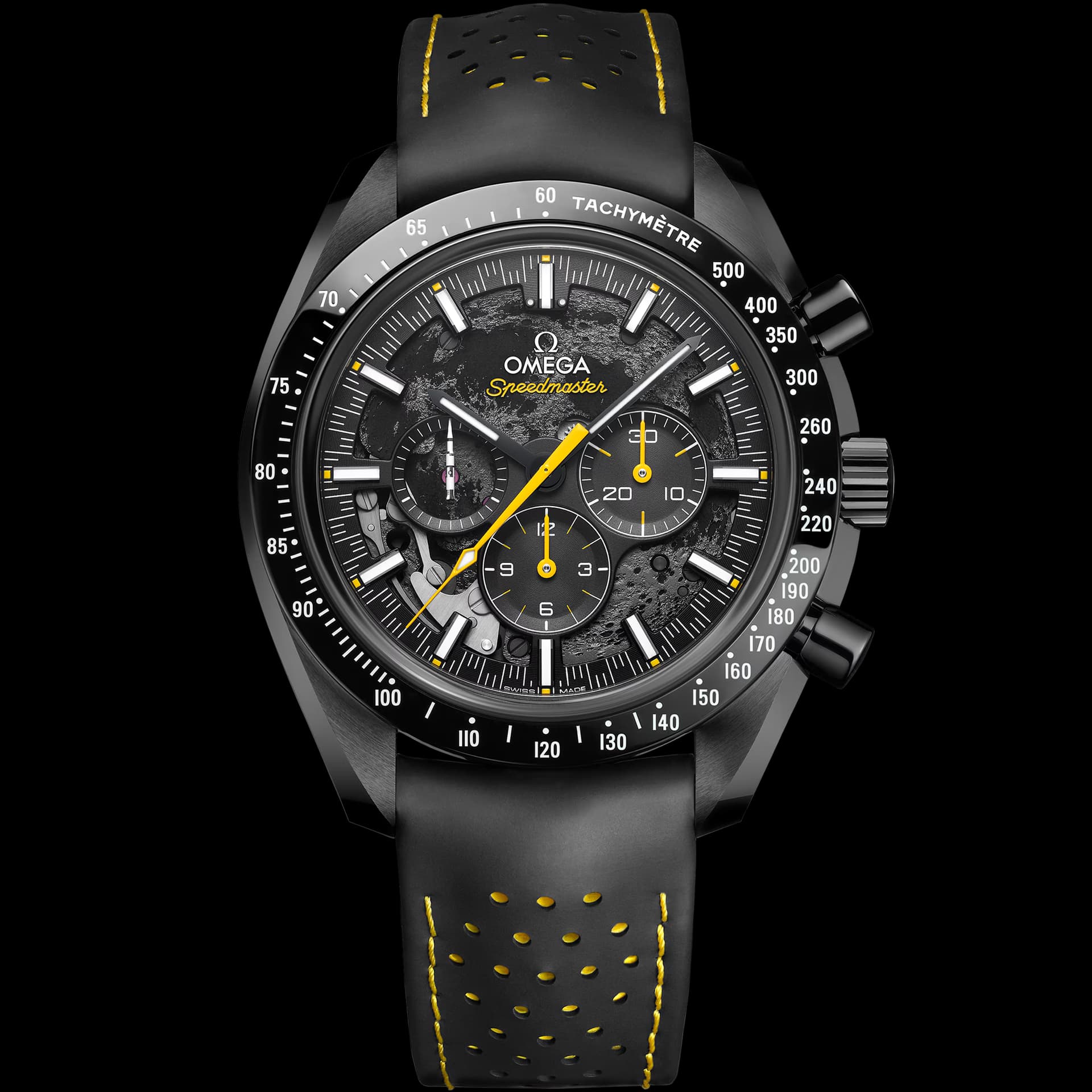 Omega Speedmaster 44,25 mm, céramique noire sur bracelet caoutchouc