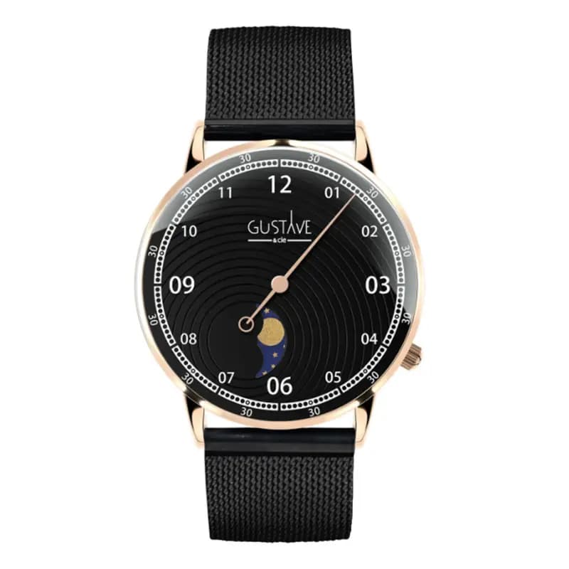 Gustave & Cie Montre 12H Georges Or Rose & Noir Milanais Noir 36mm