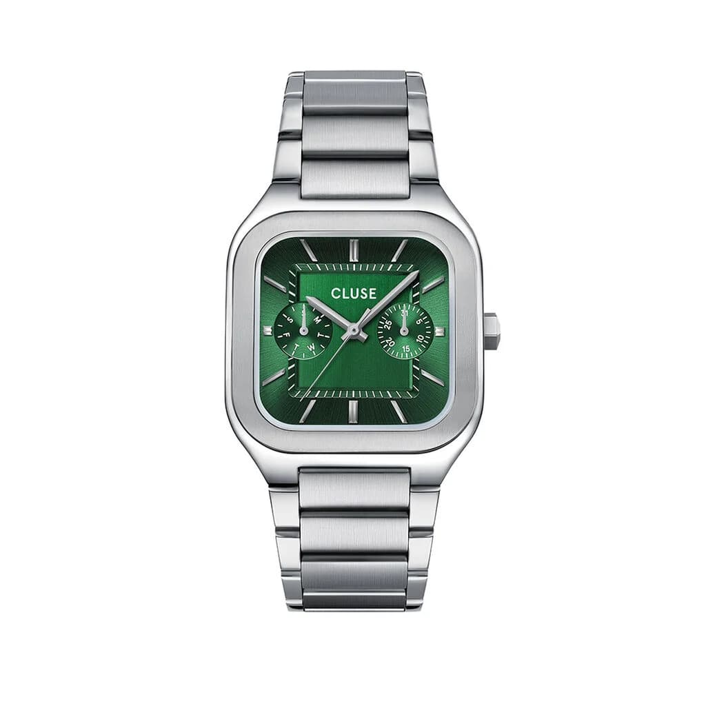 Cluse Quadrus Multifunction Watch Steel, Green, Silver Colour