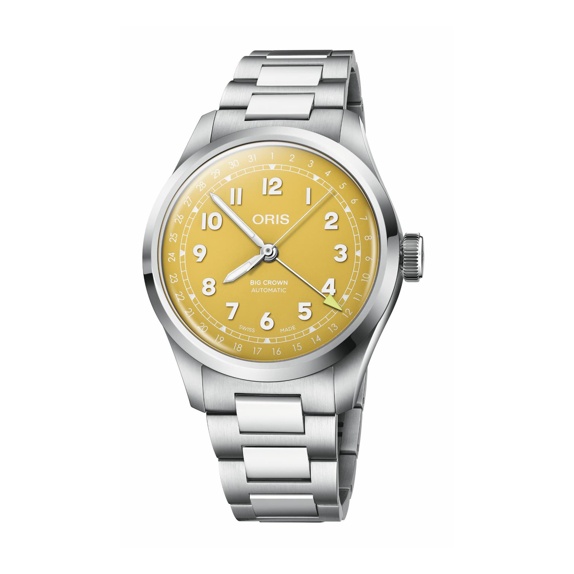 Oris Montre Oris Big Crown Pointer Date automatique cadran jaune bracelet acier 40 mm