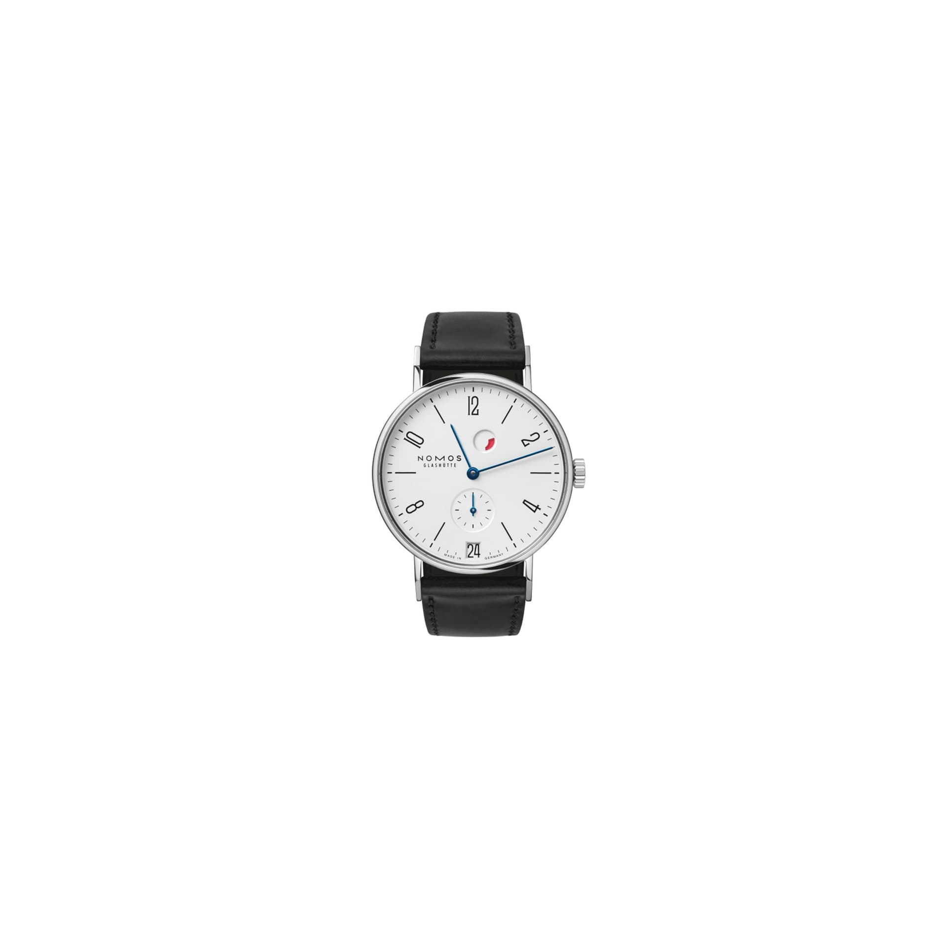 Nomos Montre NOMOS Tangente date réserve de marche mécanique bracelet cuir noir 35 mm
