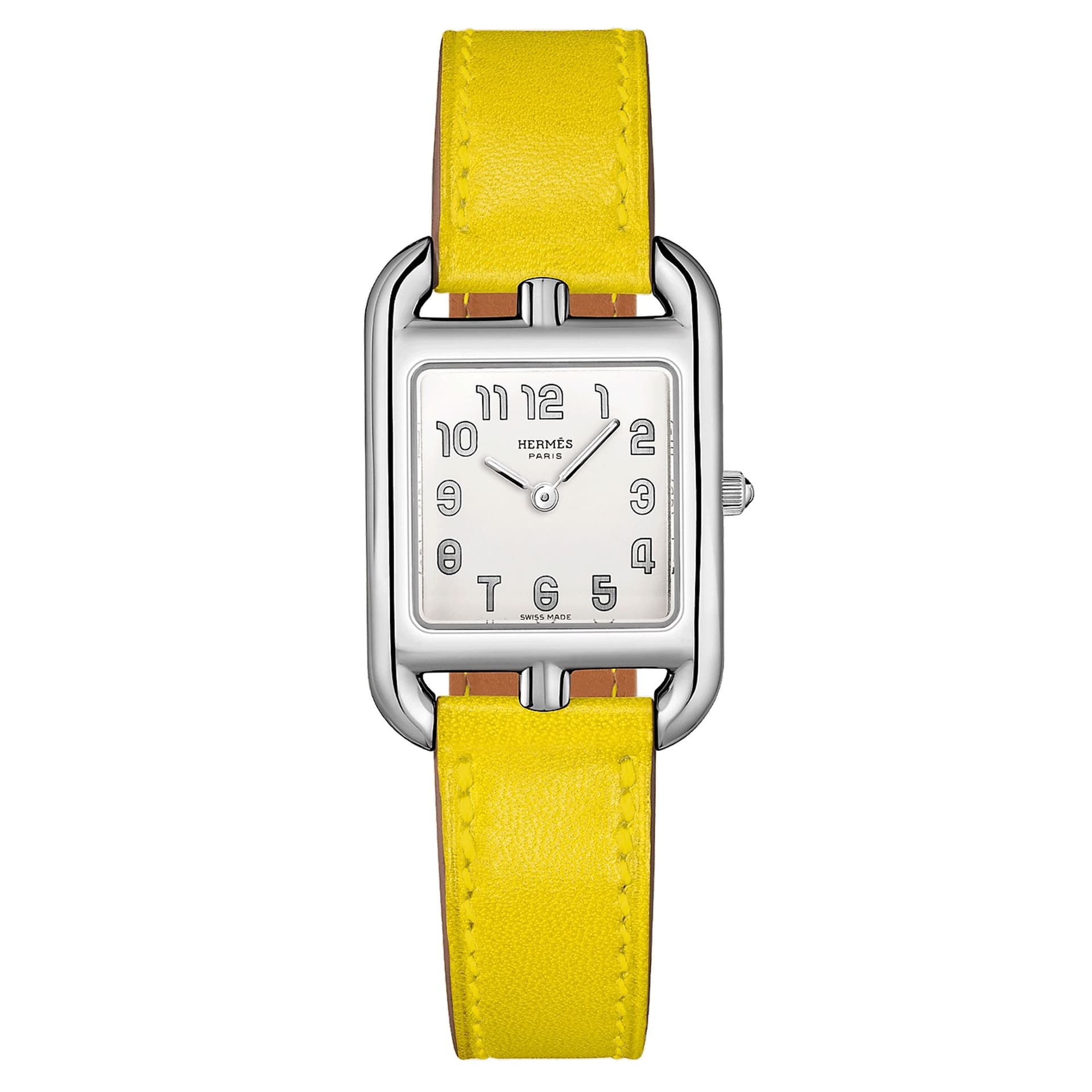 Hermès Montre HERMÈS Cape Cod Petit Modèle quartz cadran argenté bracelet cuir jaune de Naples 31 mm