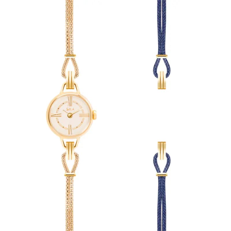 Sila Paris Montre à Bracelet Interchangeable Coloris Or Jaune & Cordon Bleu de Minuit