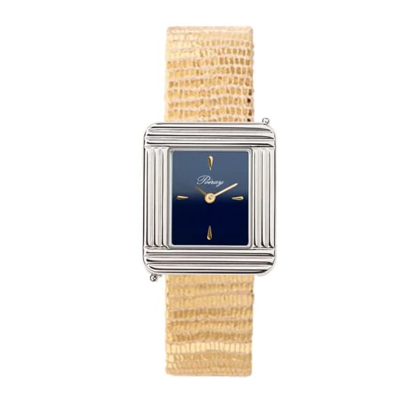 Poiray Montre Poiray Ma Première Acier Cadran Bleu Bracelet Chèvre Doré