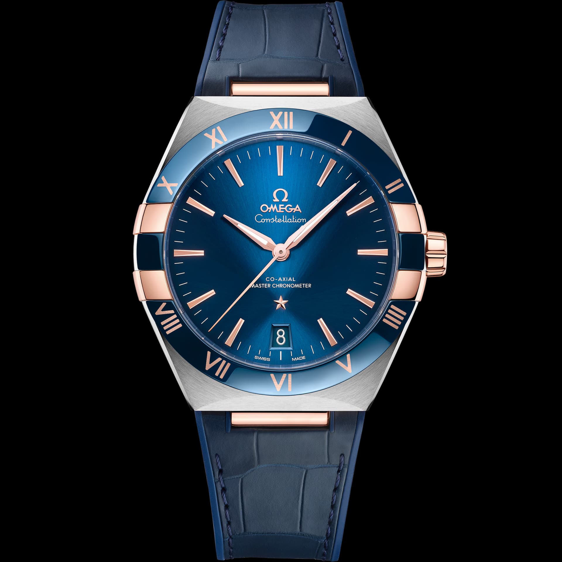 Omega Constellation 41 mm, acier - or « Sedna™ » sur bracelet en cuir