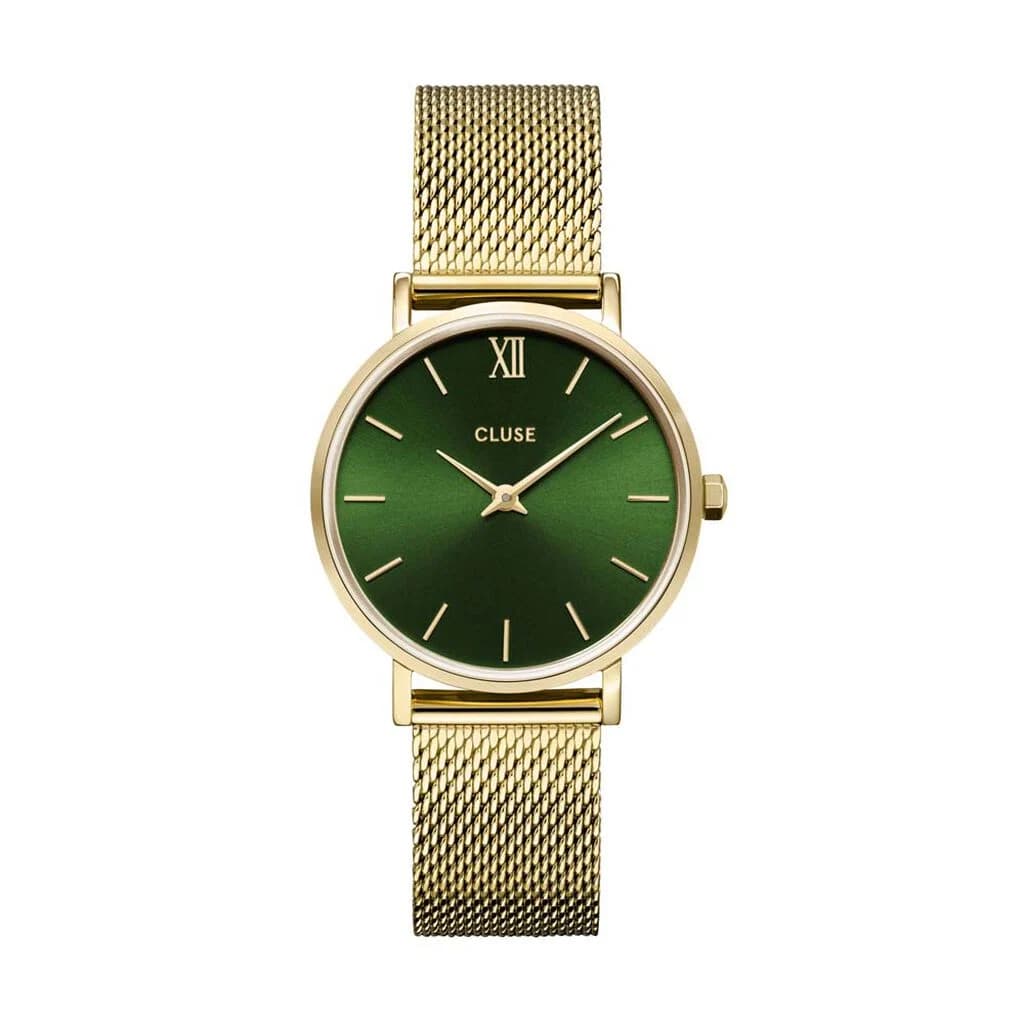 Cluse Minuit Watch Mesh, Green, Gold Colour