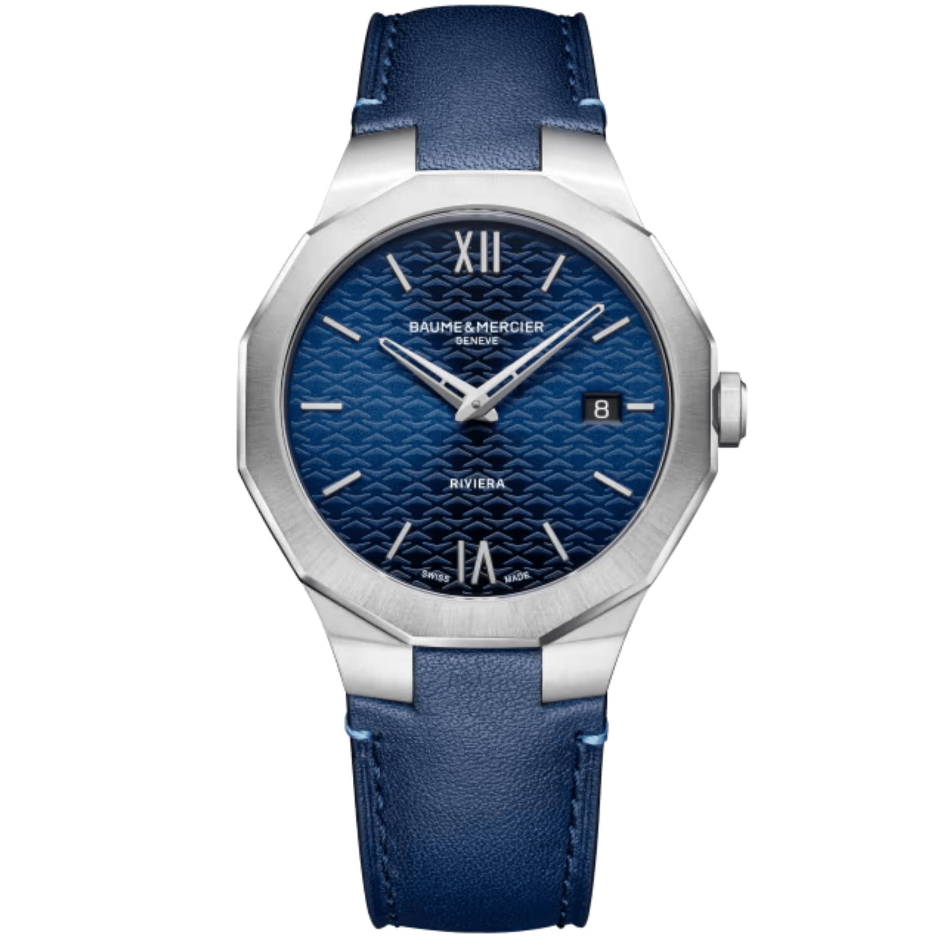 Baume & Mercier Montre Baume et Mercier Riviera quartz cadran bleu bracelet cuir bleu 39 mm