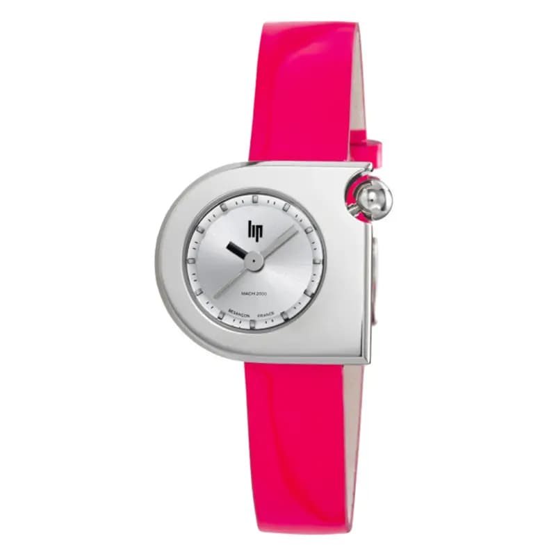 Daniel Gérard Montre LIP Mach 2000 Mini Moon Quartz Cadran Argenté Bracelet Cuir Rose