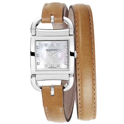 Pequignet E. Montre Pequignet Attellage Quartz - Cadran Nacre Blanc - Bracelet Marron Foncé - 5894503CD-DTC