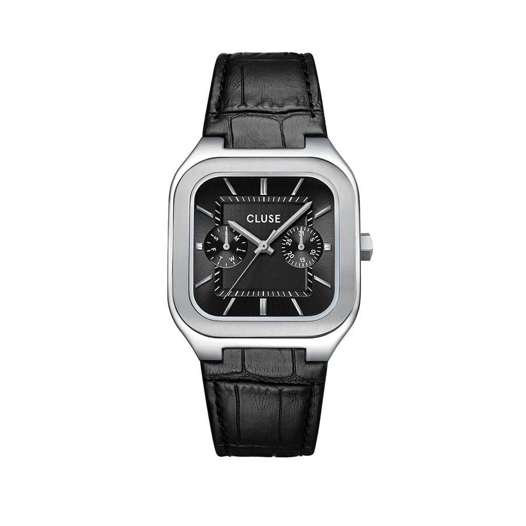 Cluse Quadrus Multifunction Watch Leather, Black, Silver Colour
