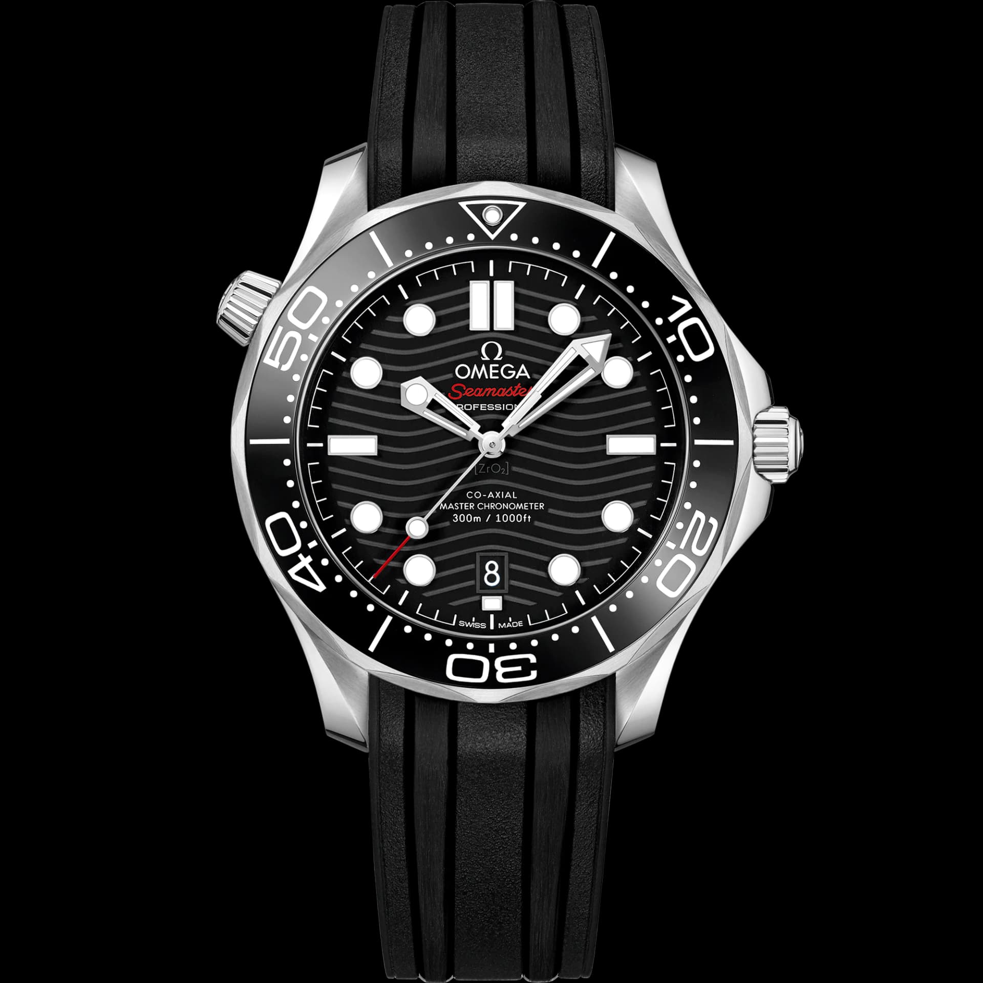Omega Seamaster 42 mm, acier sur bracelet caoutchouc