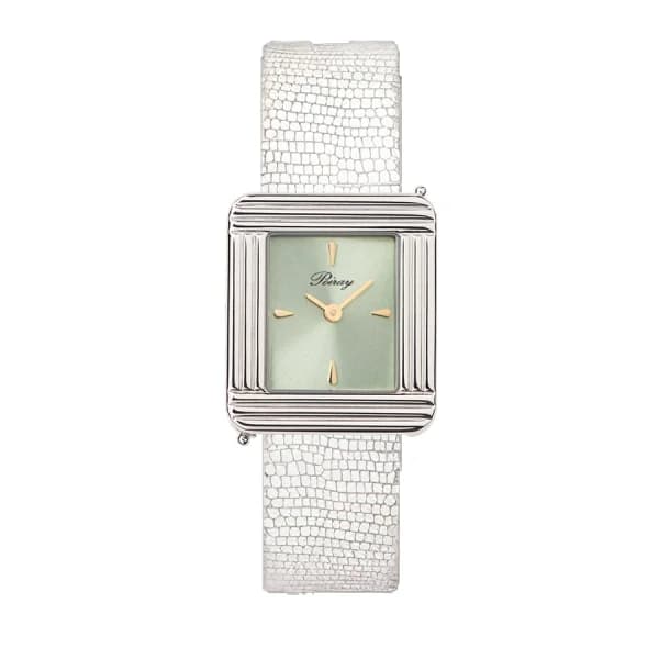 Poiray Montre Poiray Ma Première Acier Cadran Vert Bracelet Chèvre Blanc