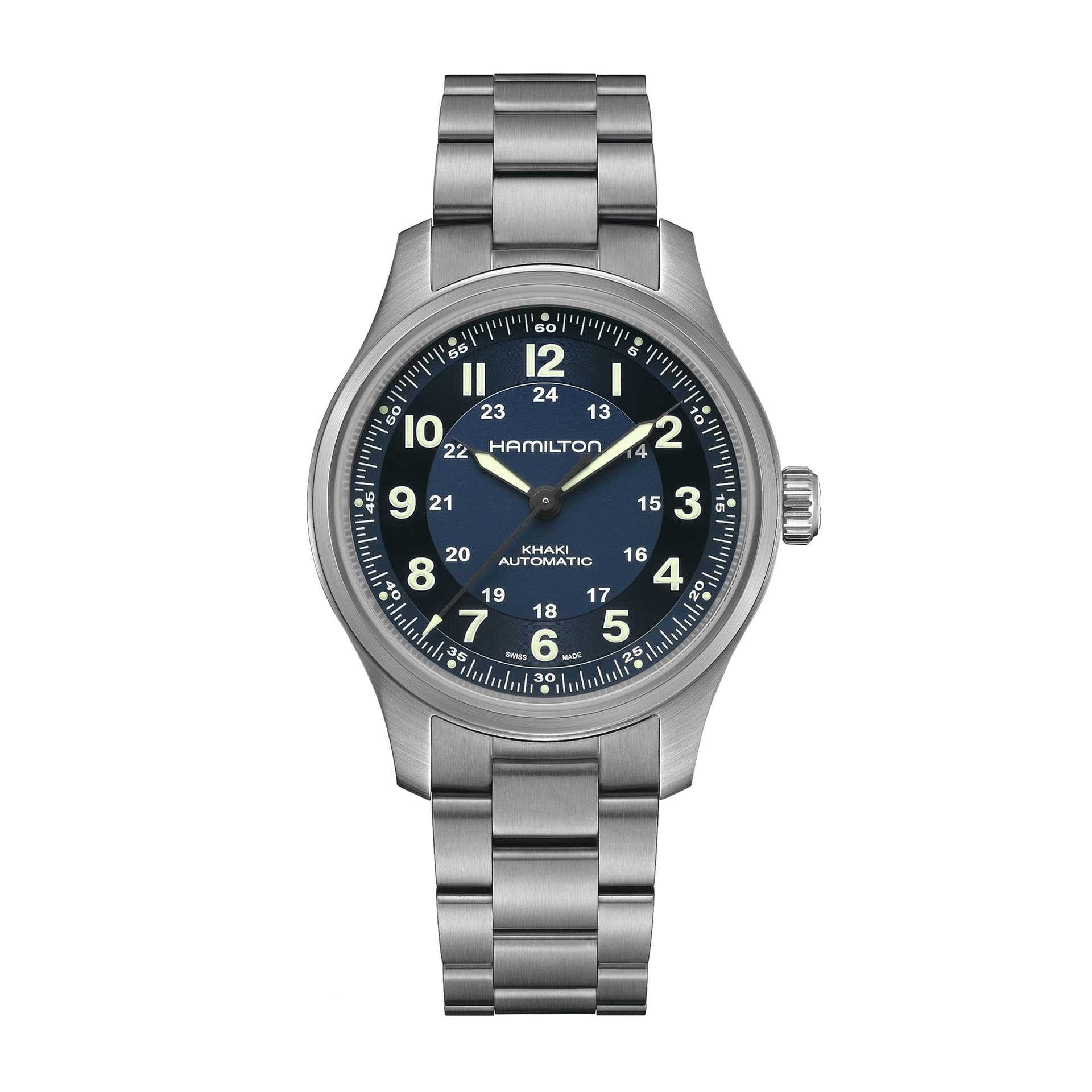Hamilton Montre Hamilton Khaki Field Titanium automatique cadran bleu bracelet titane 42 mm