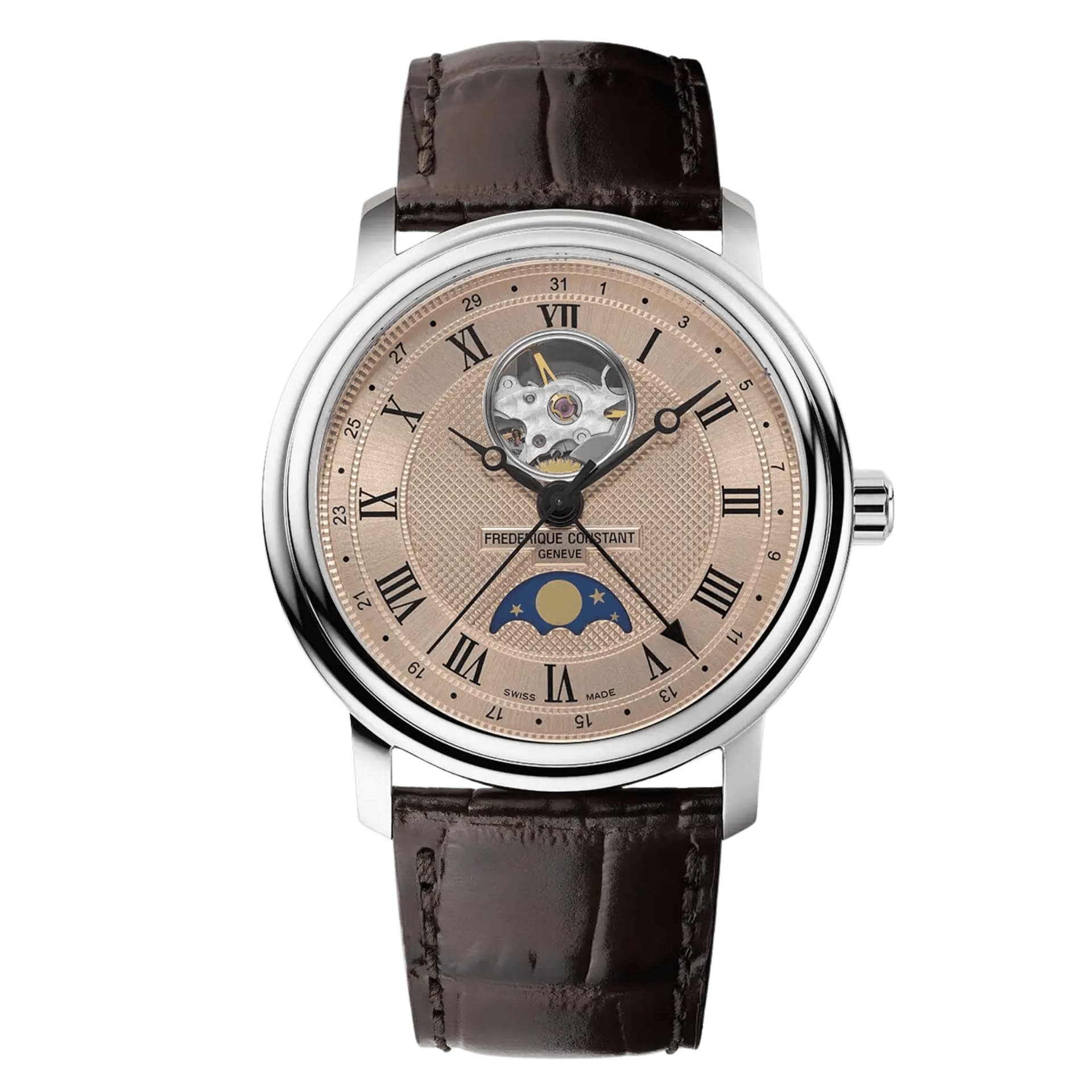 Frédérique Constant Montre Frédérique Constant Classics Heart Beat Moonphase Date automatique cadran saumon bracelet cuir 40 mm