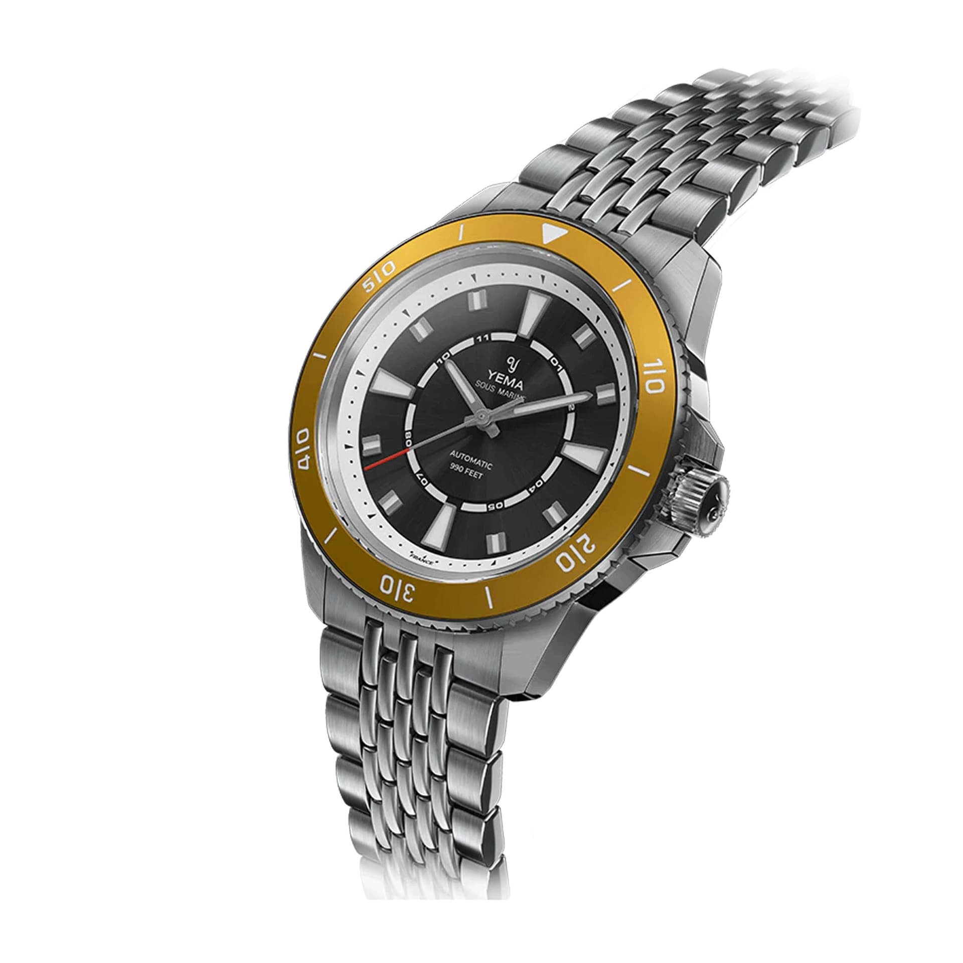 Yema Montre Yema Sous-Marine automatique lunette jaune cadran noir bracelet acier 40,5 mm