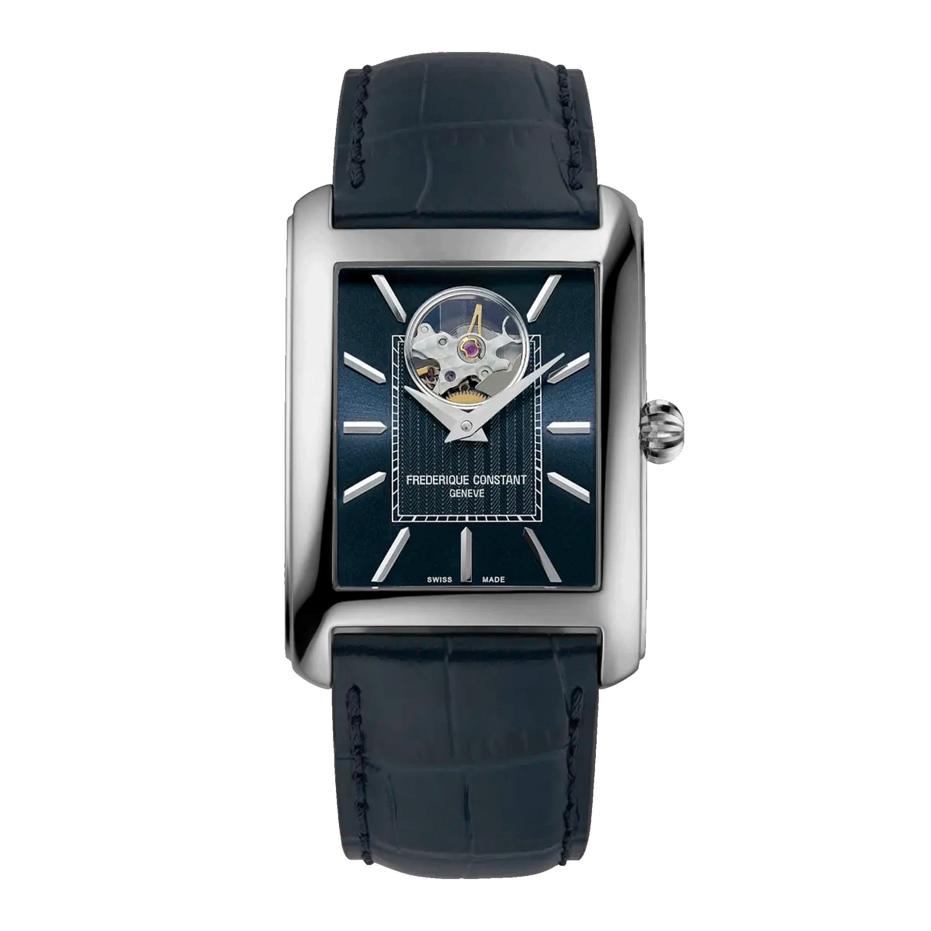 Frédérique Constant Montre Frédérique Constant Classics Carrée Heart Beat Automatic cadran bleu bracelet cuir 30 x 33 mm