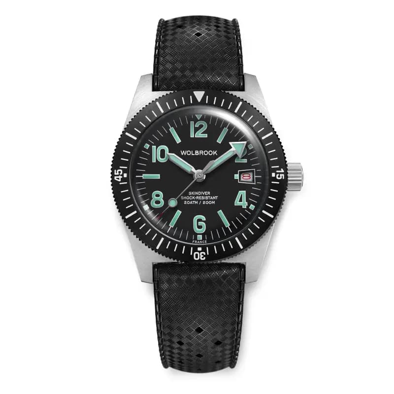 Wolbrook Montre de plongée automatique Skindiver 38 mm à chiffres pairs - Lume Vert