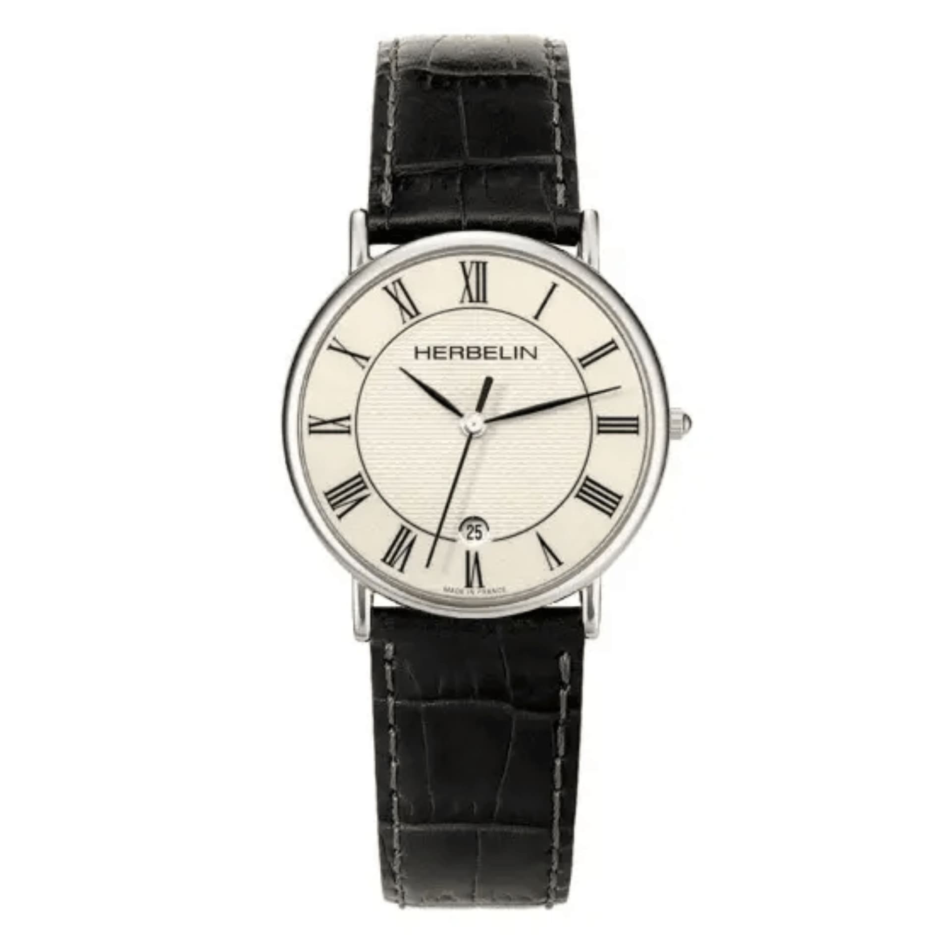 Michel Herbelin Montre Michel Herbelin Classiques quartz cadran blanc chiffres romains bracelet cuir noir 34 mm