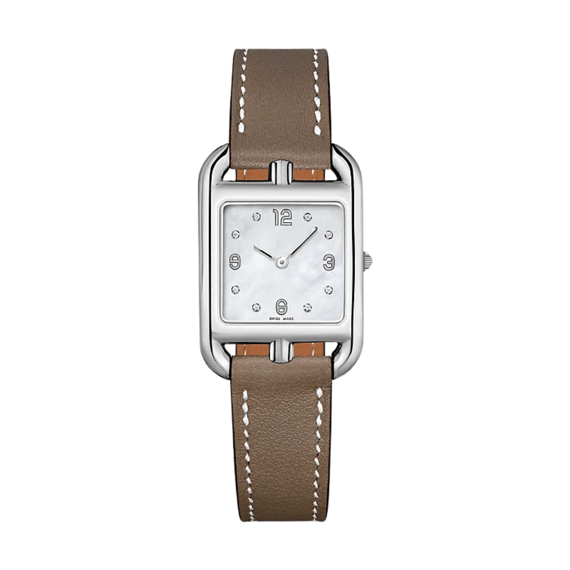 Hermès Montre HERMÈS Cape Cod Petit Modèle quartz cadran nacre bracelet cuir étoupe 31 mm