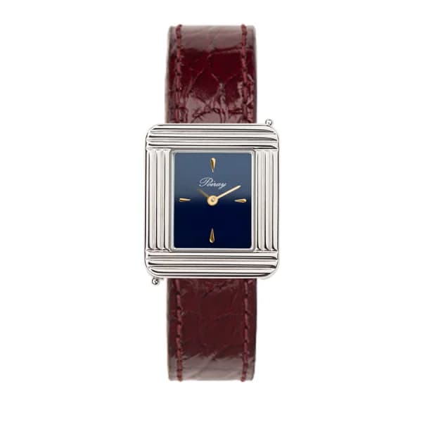 Poiray Montre Poiray Ma Première Acier Cadran Bleu Bracelet Alligator Bordeaux