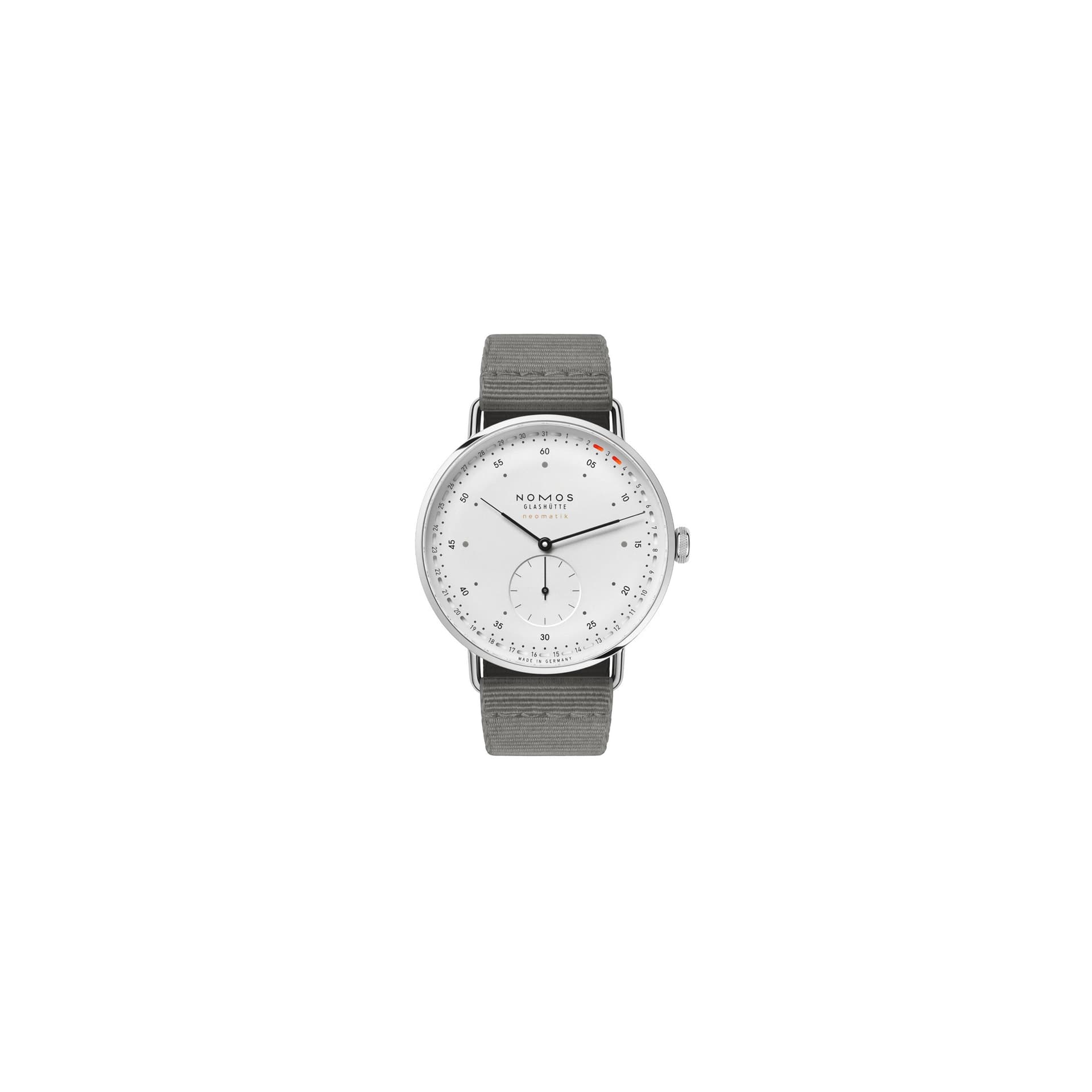 Nomos Montre Nomos Metro neomatik 41 Update automatique cadran blanc bracelet textile gris 40,5 mm