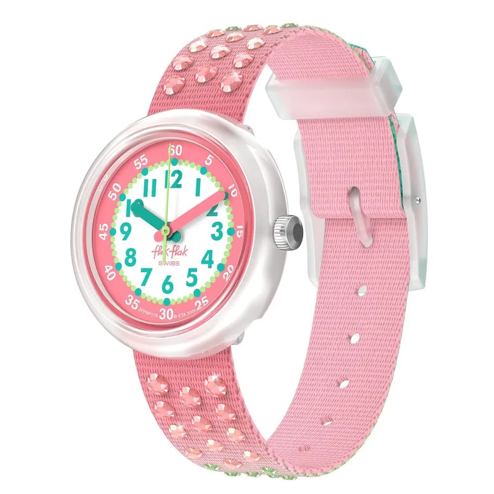 Flik Flak Montre quartz Fille Pattern paradise Rose, Blanc