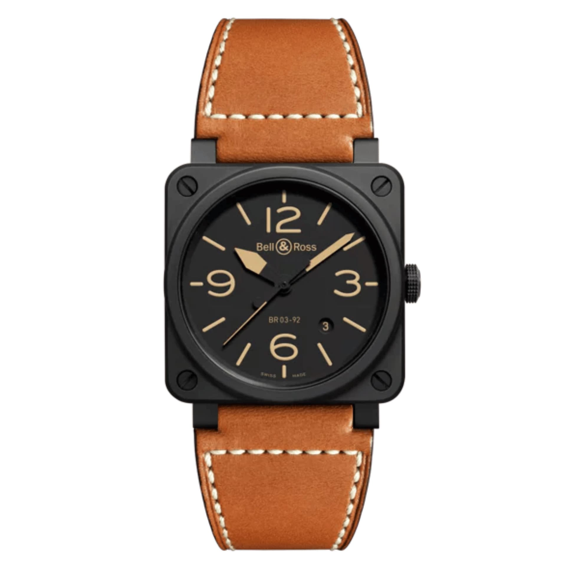 Bell & Ross Montre Bell &amp; Ross BR 03-92 Heritage céramique automatique cadran noir bracelet cuir 42 mm