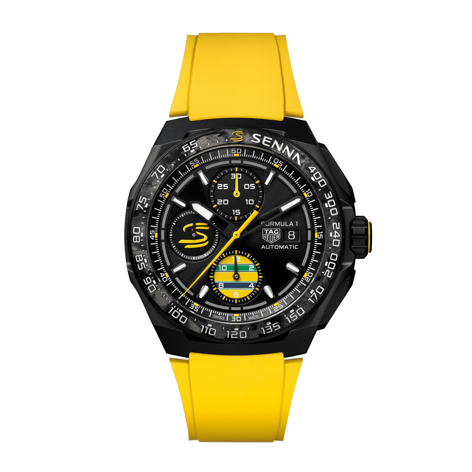 TAG Heuer Montre TAG Heuer Formula 1 Chronographe x Senna automatique cadran noir bracelet caoutchouc jaune 44 mm