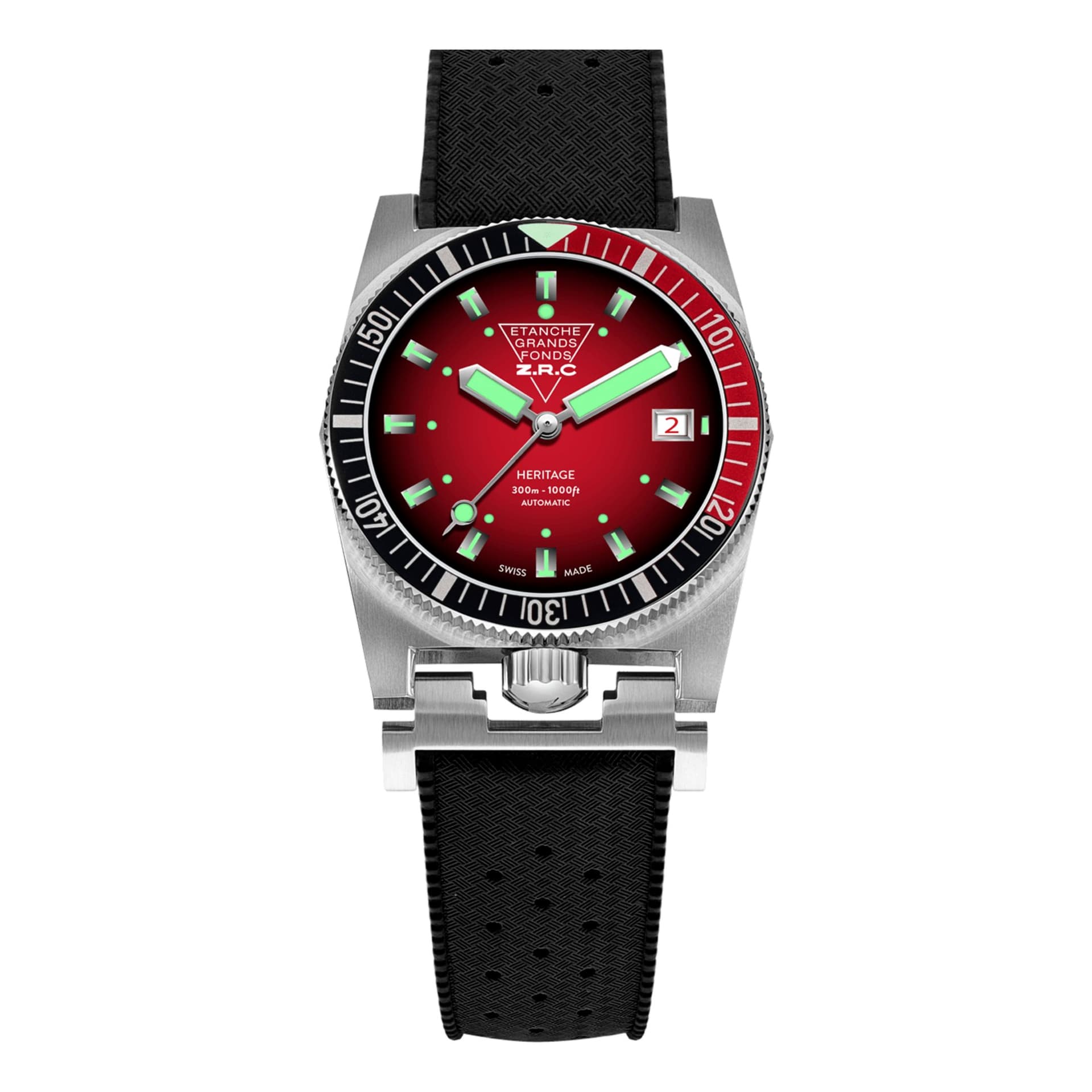 ZRC Montre ZRC Grands Fonds 300 HERITAGE Crimson cadran rouge bracelet caoutchouc 39 mm