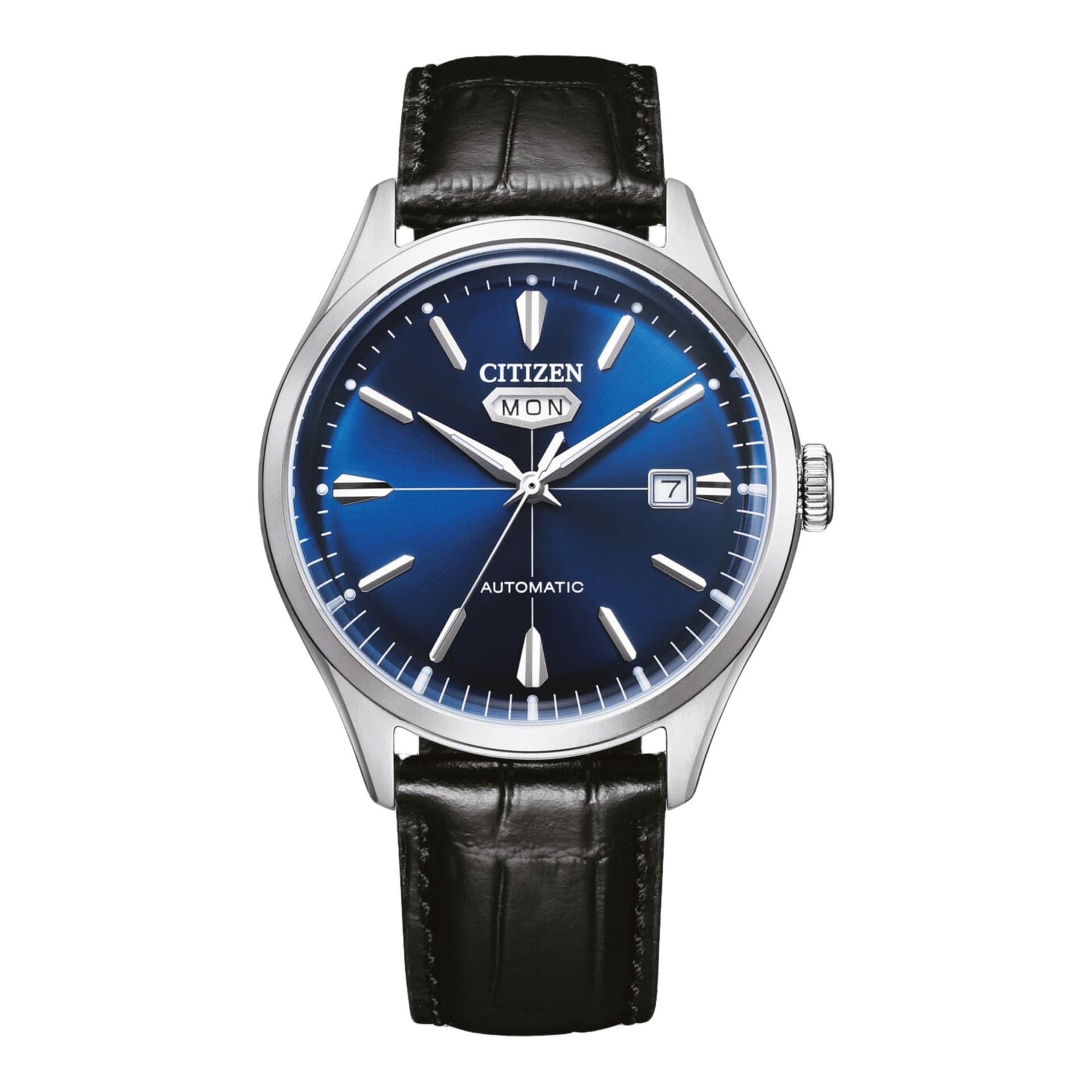 Citizen Montre Citizen Crystal 7 Mechanical Day Date automatique cadran bleu bracelet cuir 40 mm