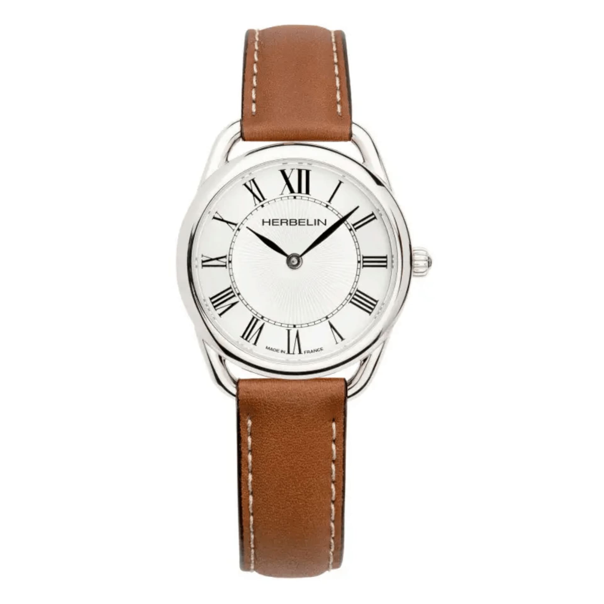 Michel Herbelin Montre Michel Herbelin Equinoxe quartz cadran blanc bracelet cuir brun 28 mm