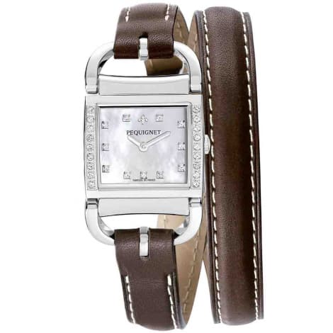 Pequignet E. Montre Pequignet Attellage Quartz - Cadran Nacre Blanc - Bracelet Marron Foncé - 5894509CD-DTC