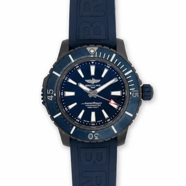 Daniel Gérard Montre Occasion Breitling Superocean Automatic 48 Cadran Bleu Bracelet Caoutchouc Bleu