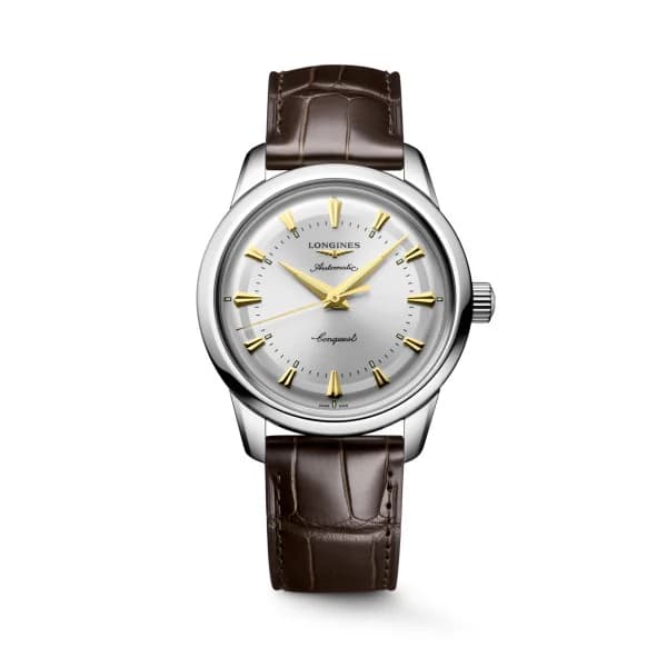 Longines Montre Longines Conquest heritage 38 mm Automatique Cadran Argenté Bracelet Cuir d'alligator